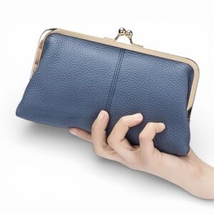 Elegant Minimalist Blue Leather Clutch/Wallet New